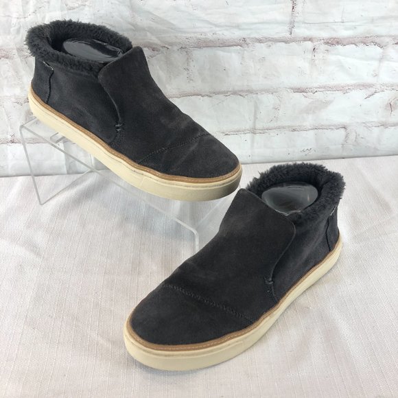 TOMS Women's 9 Gray Paxton Suede Slip-on Fur Lined Chukka Sneakers - Picture 3 of 9